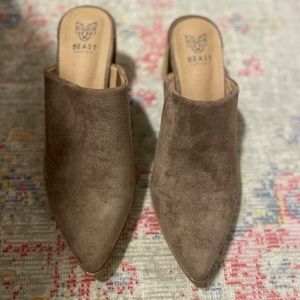 Brown pointed suede mules (Size 10)